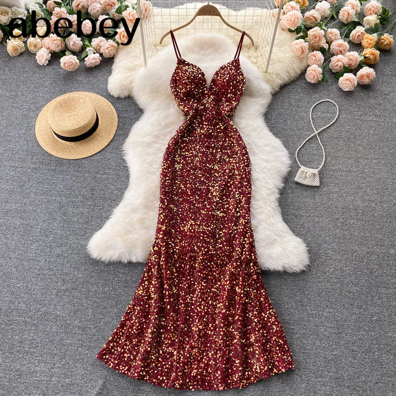 

Женское блестящее платье с блестками на бретельках, элегантные сексуальные вечерние платья без рукавов с V-образным вырезом, летнее модное ...