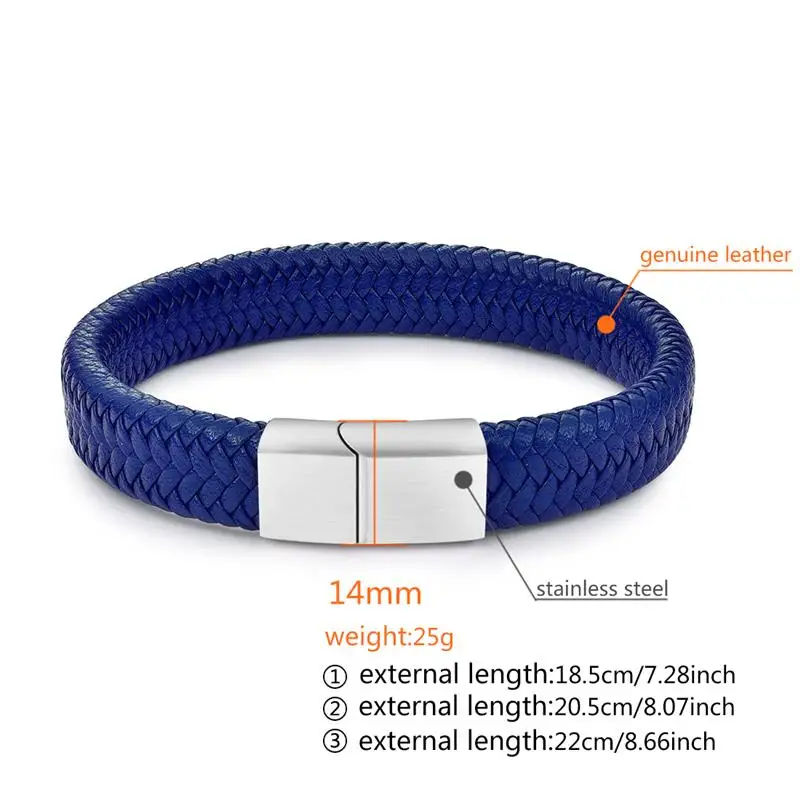 

Blue Braided Leather Bracelet for Men Black Silver Color Stainless Steel Magnetic Clasps Male Bangle Fashion Man Jewelry Gift