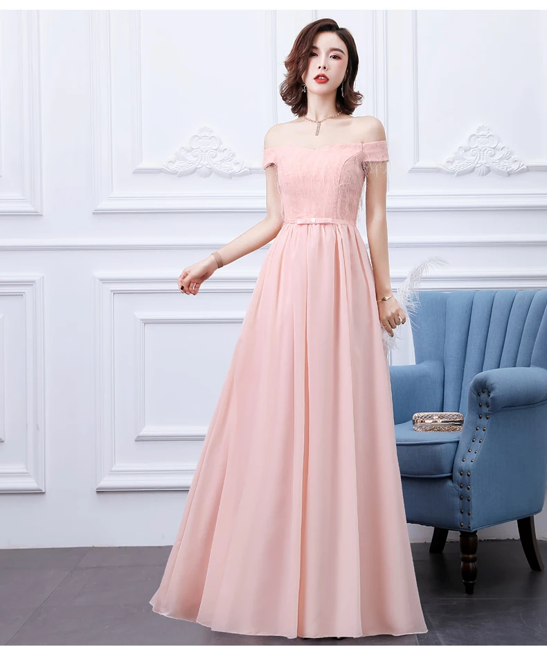 Голубое платье для подружки невесты с открытыми плечами Vestido Largo Sirena свадебное