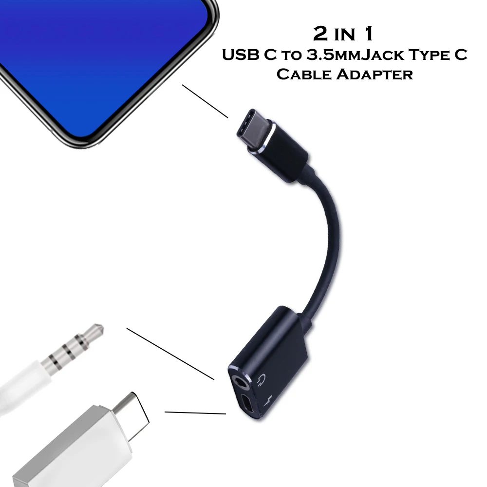 USB C к 3 5 мм разъему типа кабель адаптер для Huawei P30 Pro Xiaomi Mi 6 8 9 se Note Type AUX Наушники