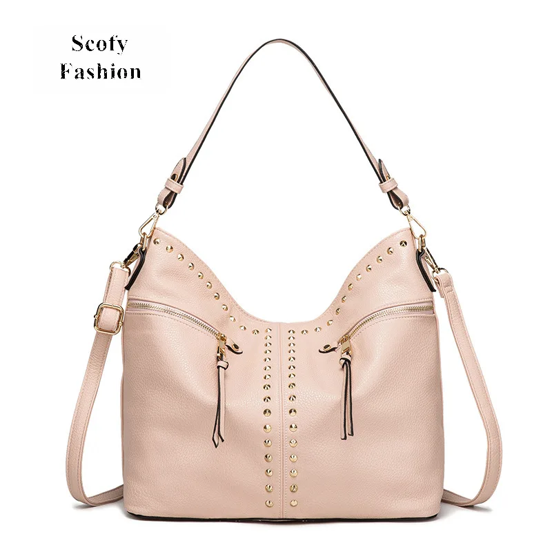 

Korean Style Rivet Motorcycle Shoulder Bags Large Capacity Crossbody Bags for Women 2020 Shopping Work Tote Bags Sac Handbag