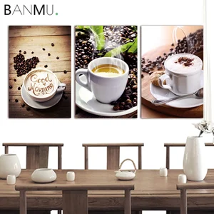 3 Панели, Настенная картина BANMU, принт, ароматный кофе на холсте, картины, домашний декор, плакат, украшение для кухни, спальни