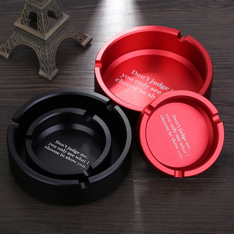 

High Quality Ashtray Ash Tray Storage Holder Bedroom Aluminum Alloy Metal Smoking Accessories Thicken Durable Round Red Black
