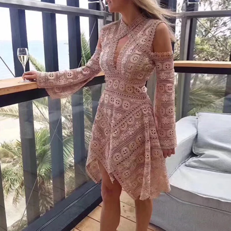 TWOTWINSTYLE Hollow Out Dress Women Summer V Neck Sleeveless Backless Tunic High Waist Asymmetrical Party Dresses Female