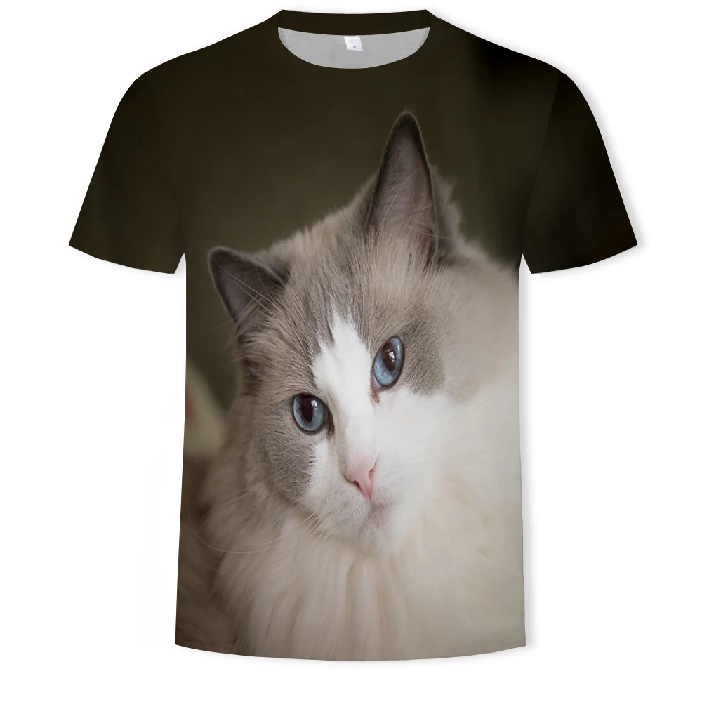 

Cat series 3D printing hot sale summer fashion men's casual sports plus size T-shirt handsome and breathable O-neck short sleeve