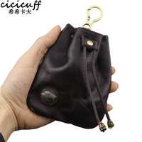 genuine leather coin purse men change purse drawstring closure card holder key holder wallet portable earphone storage small bag