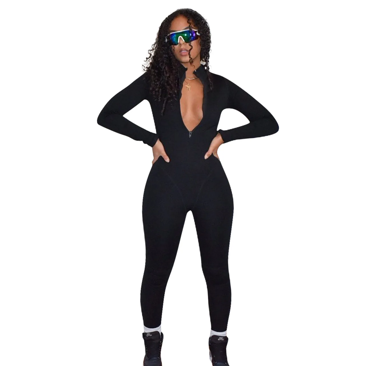 2021 Spring Women's Tights Jumpsuit Solid Color Sexy Flannel Jumpsuit Long Sleeve Sports Romper Body Suits Overalls for Women