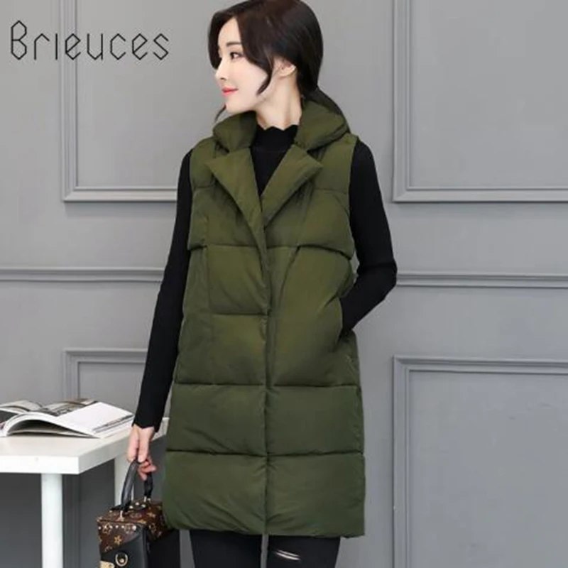 Женский пуховый жилет размера плюс большого с капюшоном зимняя длинная