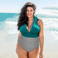 plus size one piece swimsuit women large size sexy v neck monokini bathing suit new female tummy control backless beach swimwear