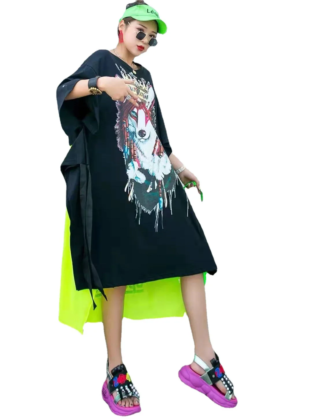 

Vefadisa Black Animal Print Women Dress 2021 Fashion Summer Patchwork Dress Plus Size Irregular Women Dress Casual QYF5445