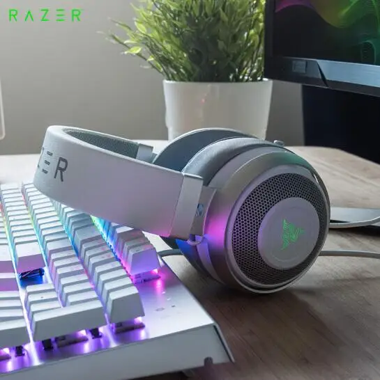 

Authentic Razer KRAKEN 7.1 V2 Mercury USB Digital gaming headphone white wired pro game headset with logo light PC