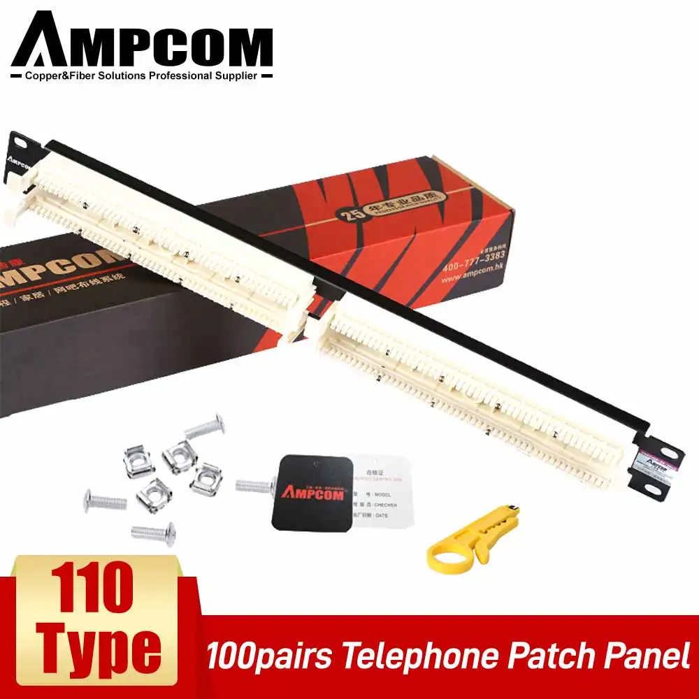 

AMPCOM 19" Cabinet Rack 100 pairs Telephone Module 110 Distribution Frame RJ11 Voice 6P4C 6P2C Cable 110 Telephone Patch Panel