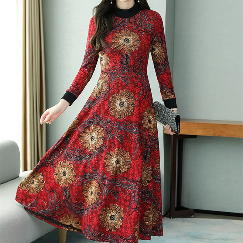 Железное Золотое Платье с принтом осень-зима 2019 Новое Женское облегающее