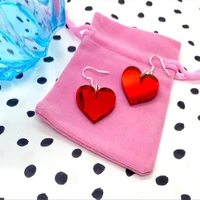 red mirrored acrylic heart earrings heart earrings acrylic earrings kawaii earrings drop earrings
