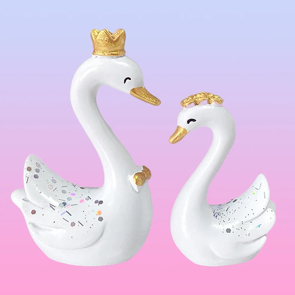 

Crown Swan Standing Statue Figurines Crafted Sculpture Home Cake Car Dcor