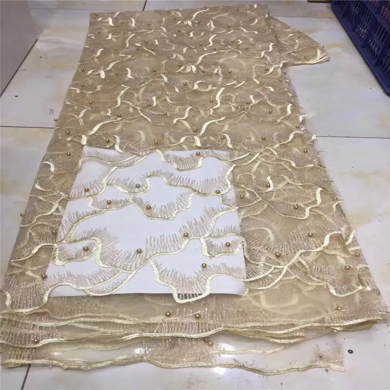 Новая золотая африканская кружевная ткань нигерийский гипюр с вышивкой для