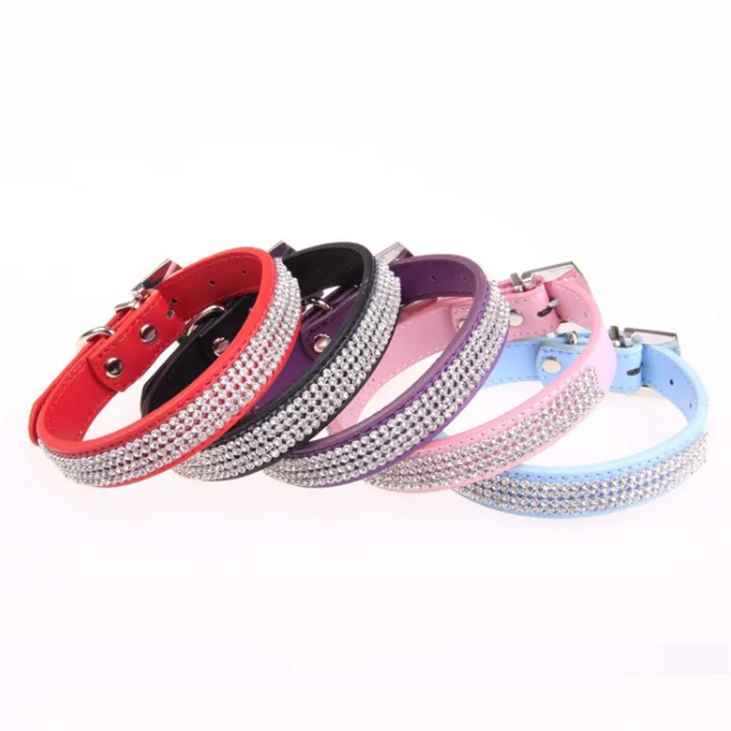 Hot Sale Bling Dog Collar Rhinestone PU Leather Crystal Diamond Puppy Cat Pet Collars Pets Supplies Accessories | Дом и сад