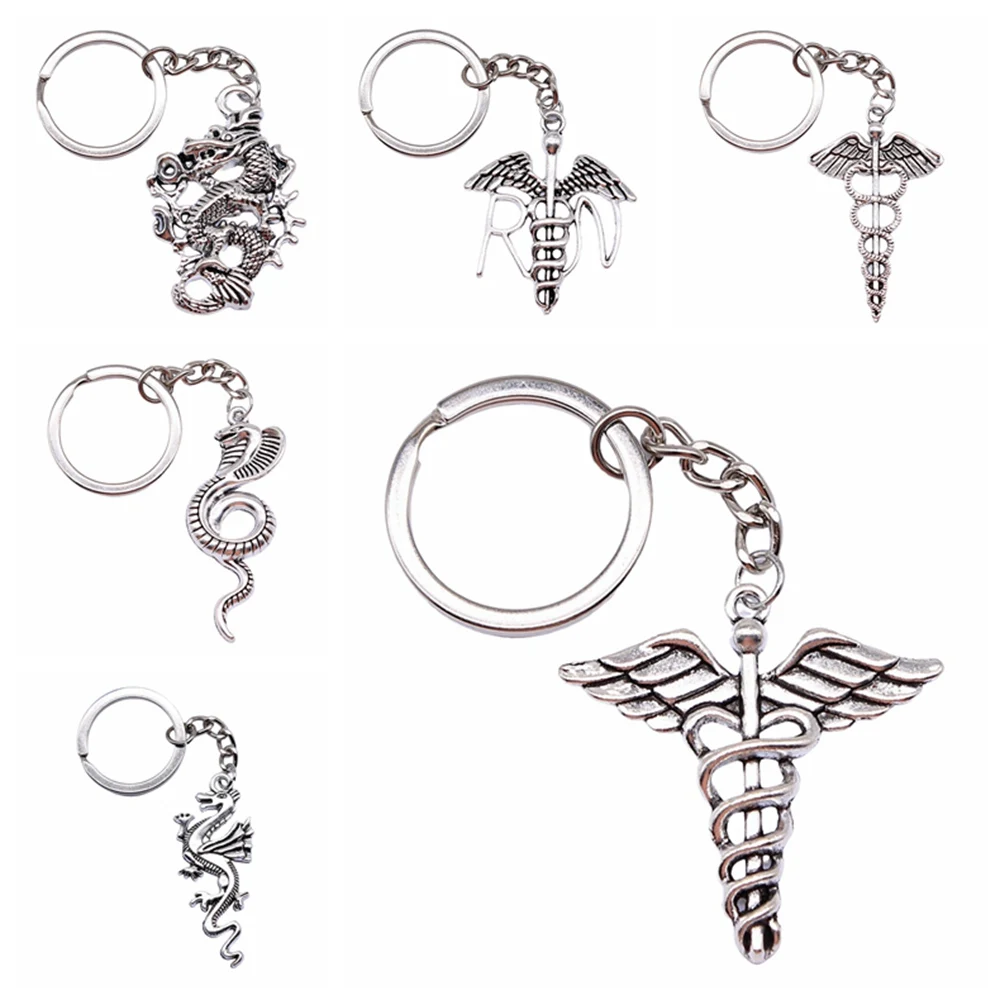 

1 Piece Handmade Car Keychain Gift Keychains 49x30mm Caduceus Medical Symbol Charms Keychain For Key
