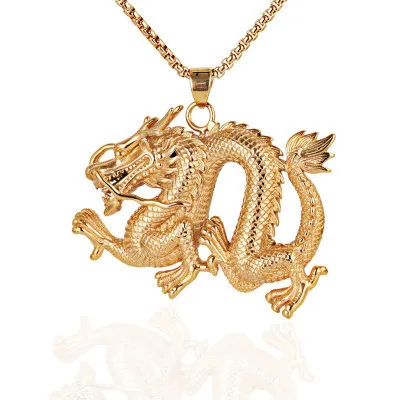 

Personality Chinese Dragon Pendant Trend Men Women Zodiac Dragon Gold Silver Color Necklace Fashion Men Women Birthday Gift