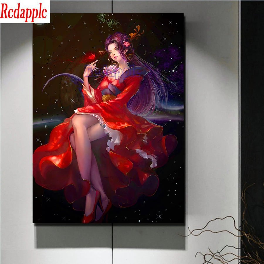 

5d diy Diamond painting Sexy woman,Cartoon Girl,full Square round resin drill diamond embroidery red dress beauty mosaic decor