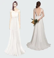 2021 new style cap sleeve sexy backless o neck a line beach lace chiffon wedding dresses bridal vestidos de novia sweep train