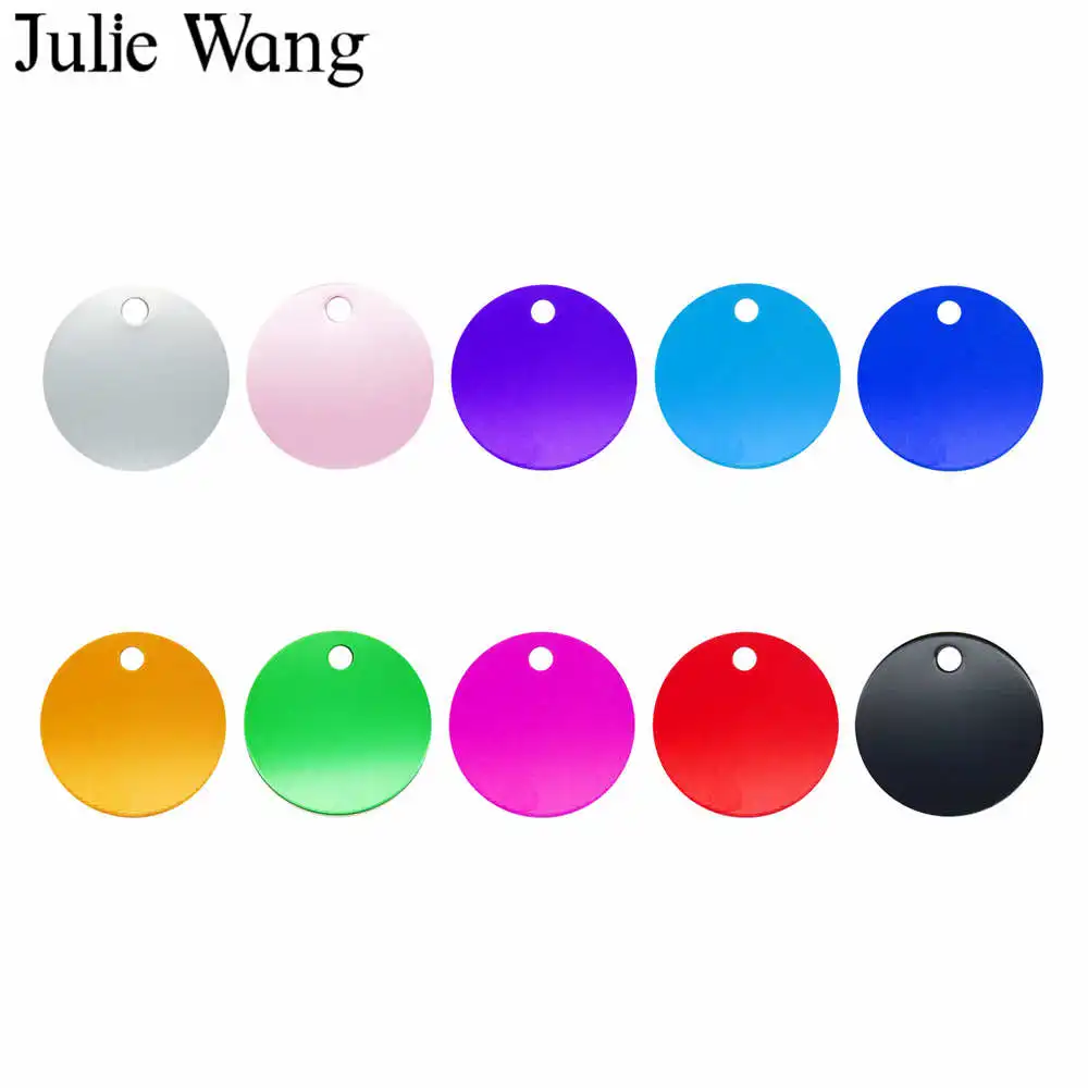 Julie Wang 10 шт Pet Id Dog тег амулеты круглой формы алюминиевое имя номер телефона пустой