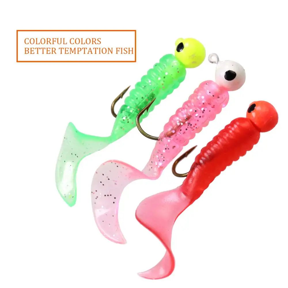 17pcs/lot Soft Fishing Lures Set with Jig Head Hooks 4.7g 7g Artificial Worms Plastic Bait Grub Kit | Спорт и развлечения