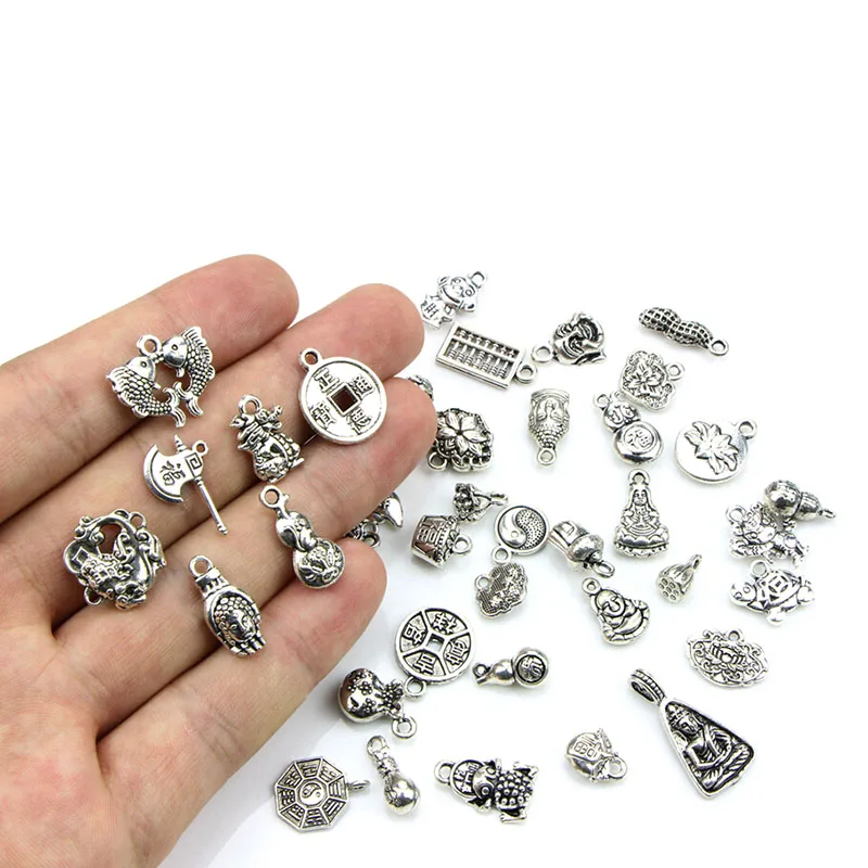 40 шт./компл. тибетский серебряный кулон китайский Стиль монета Шарм браслет
