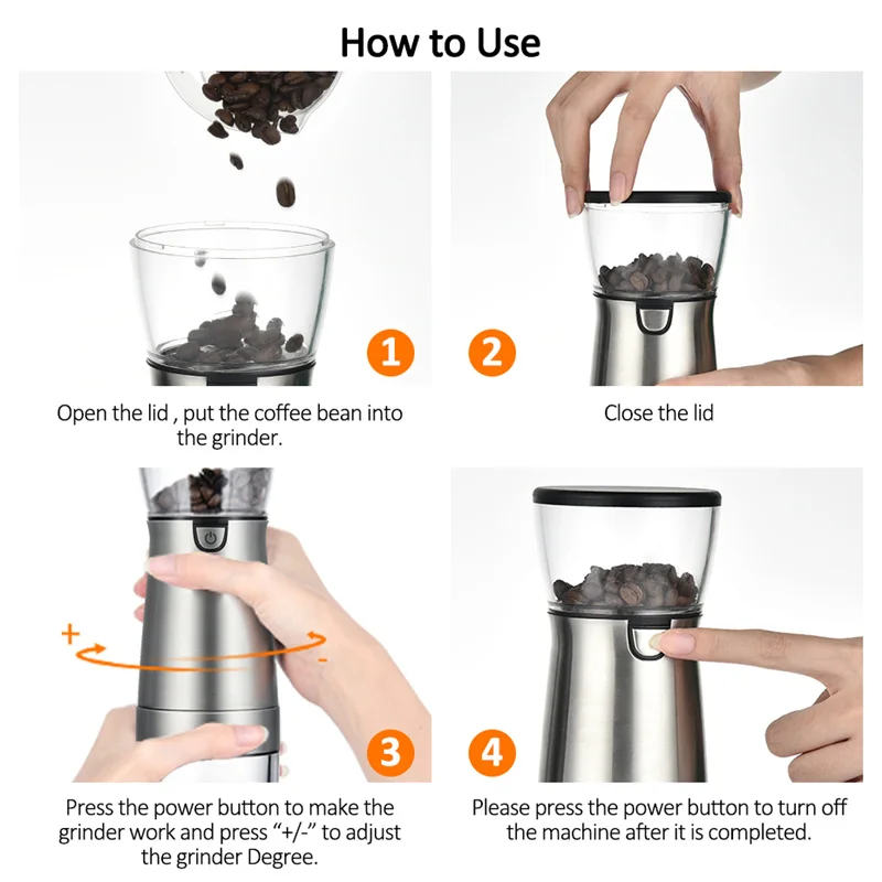 

USB Electric Coffee Grinder Stainless Steel Adjustable Professional Home Use Supplied Coffee Bean Mill Machine Kitchen Tools