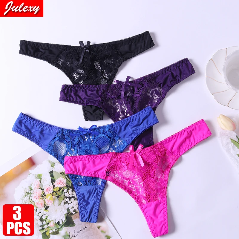 

3Pcs/set Julexy New Arrivals Sexy Lace Thong Woman Hollow out Solid Women Panties S M L XL Women Underwear