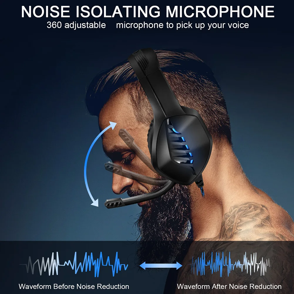 Gaming Earset With Mic In-Line Controller Noise Cancelling Surround Sound 3.5mm Headset For PC PS4 XBOX One Retractable Headband |