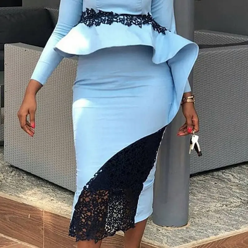 Женское облегающее платье в стиле пэчворк кружевное средней длины с высокой