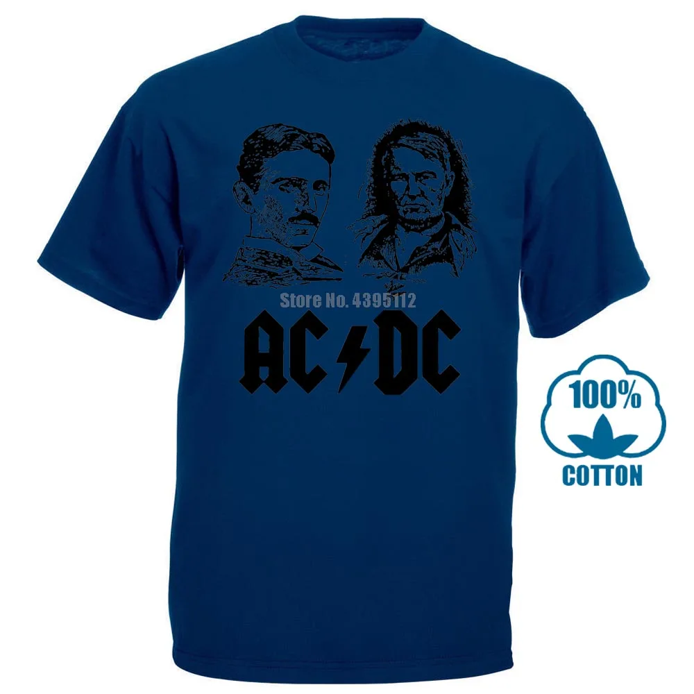 Тёмно-синий Никола Тесла Томас Эдисон футболка Никола Тесла ACDC футболка Fat Duck Футболки для девочек Горячая Broadcloth забавная Летняя мода - Цвет: Тёмно-синий