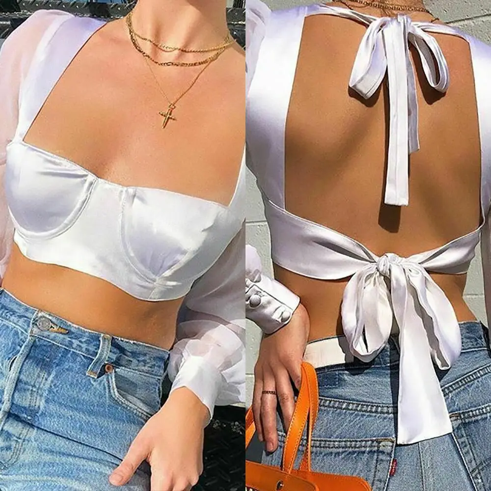 Summer Women Sexy Off Shoulder Bralet Bra Crop Top White Bandage Backless Wrapped Chest T-Shirt Cami Tops Vest | Женская одежда