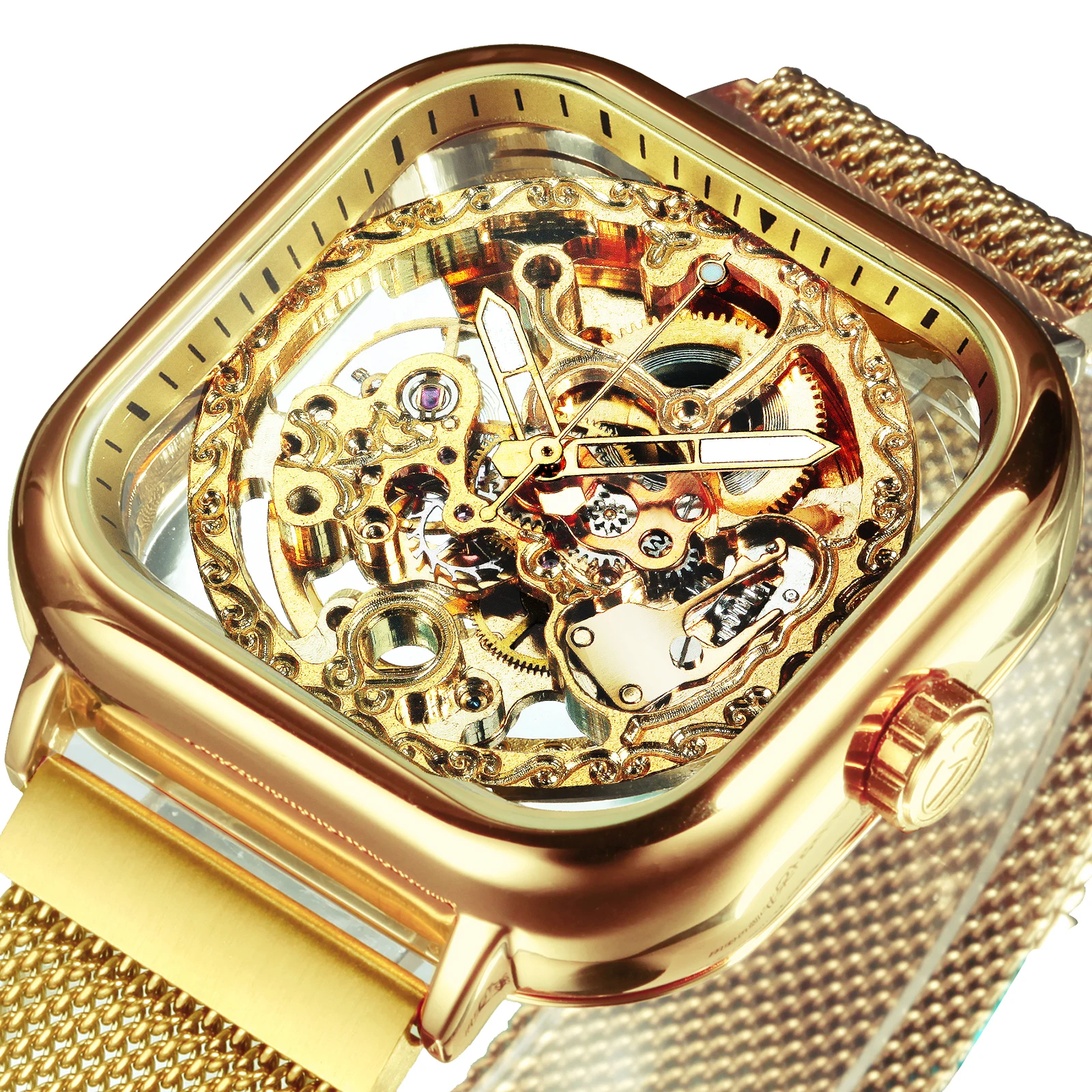 Aliexpress - Forsining Watches Mens 2020 Top Brand Luxury Automatic Mechanical Watch for Men Gold Transparent Mesh Steel Wristwatch Skeleton