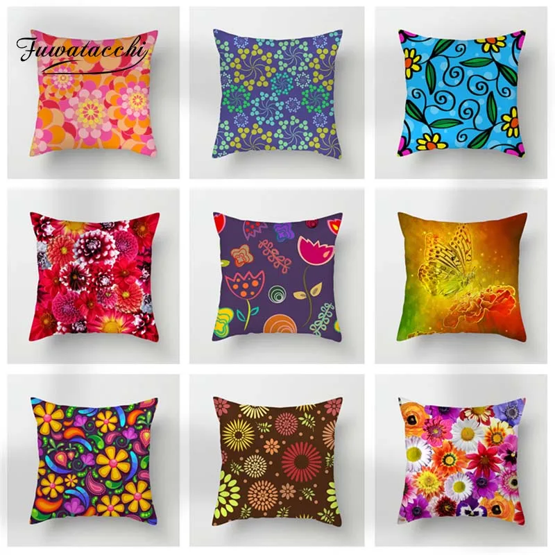 Цветочная Подушка Fuwatacchi с красными желтыми цветами декоративная наволочка