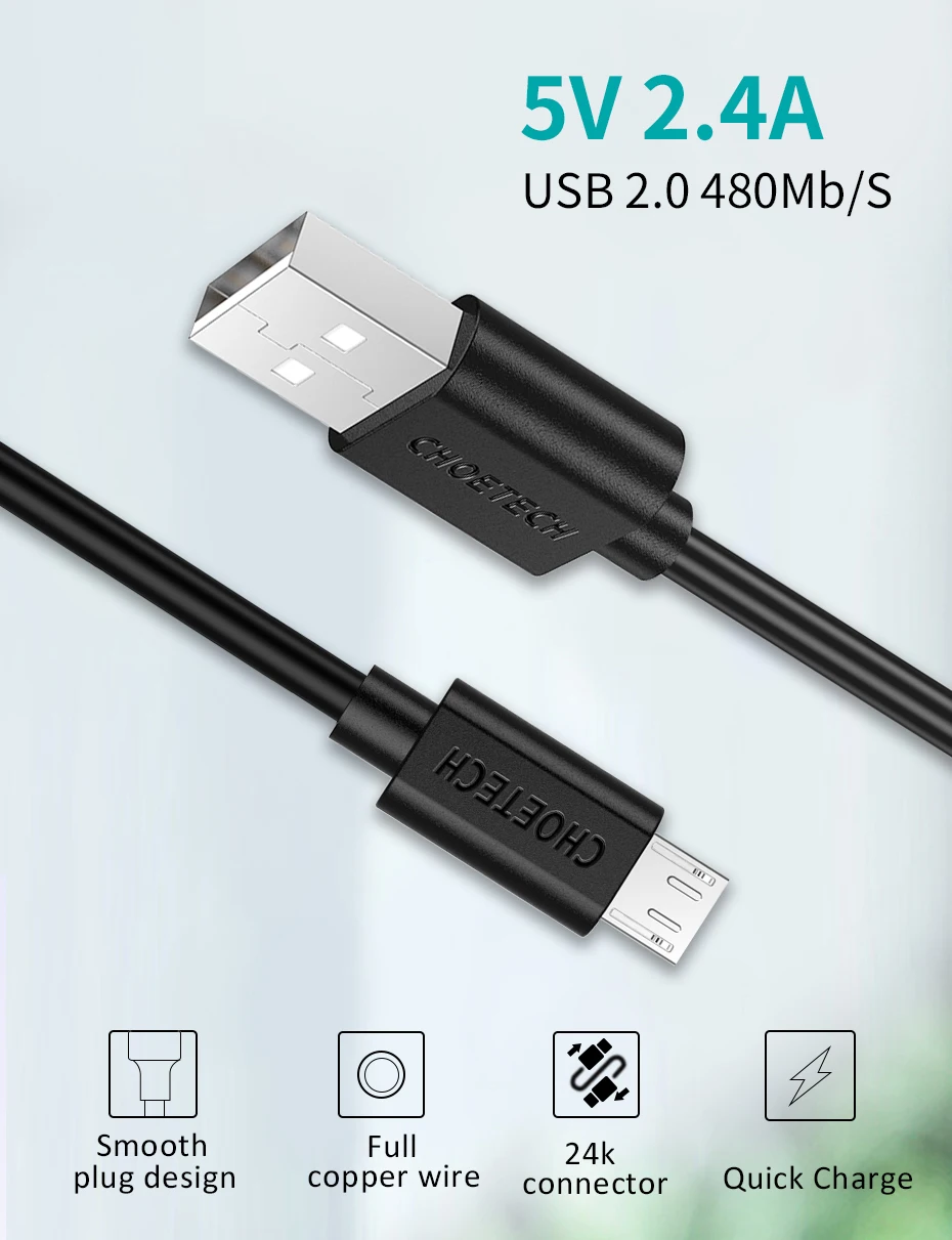 CHOETECH Micro USB кабель 2.4A Быстрый кабель синхронизации данных и зарядки для samsung LG huawei Xiaomi LG Andriod Phone usb кабели для зарядки