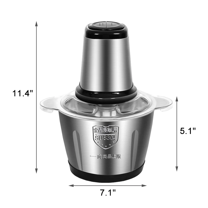 

2L Electric Meat Chopper Vegetable Grinder Mincer Food Processor Cutter Slicer 304 Stainless Steel