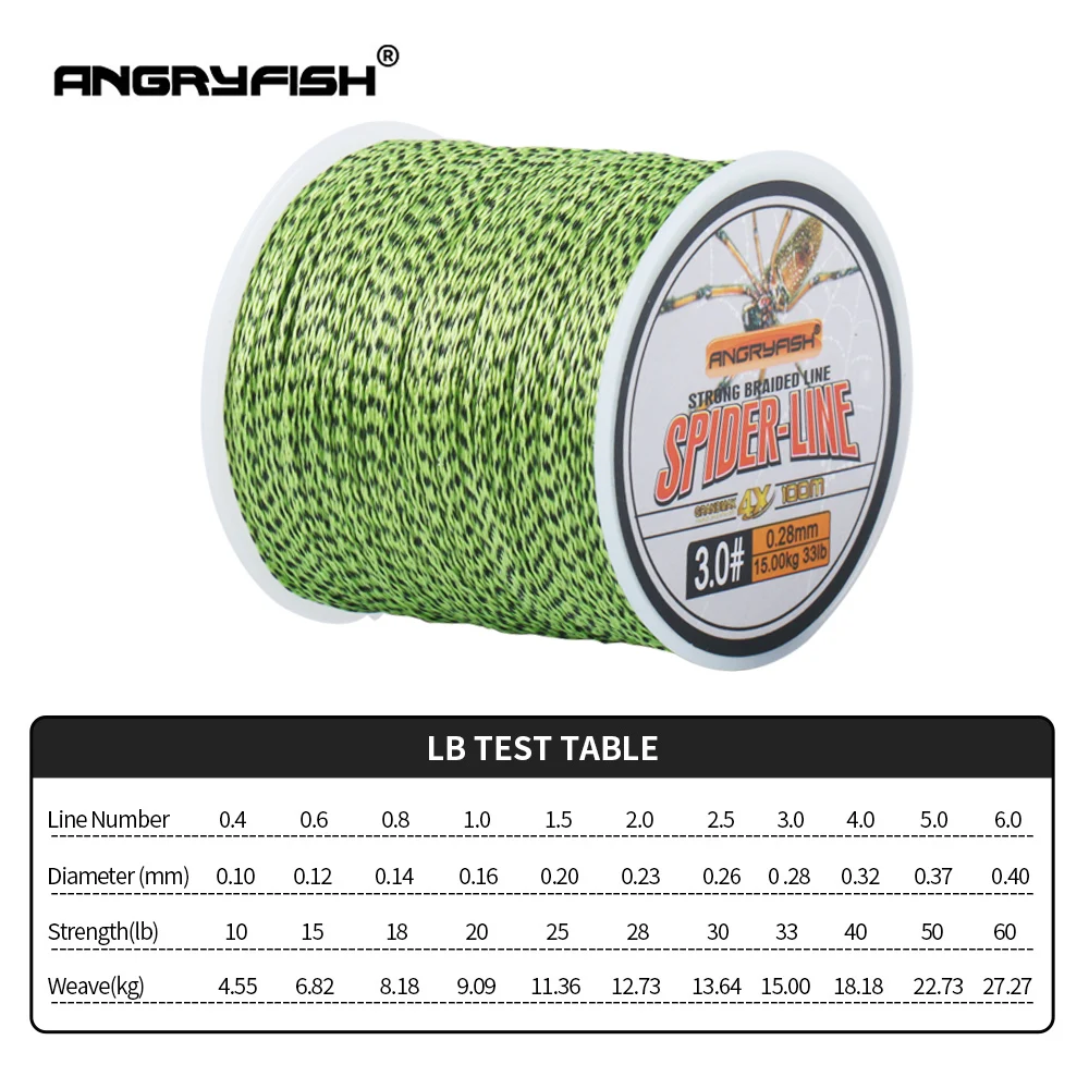 Angryfish новый цвет 4 нити плетеная леска 100 м фрукты зеленый PE 0 #-6 # многонитевая 10-60