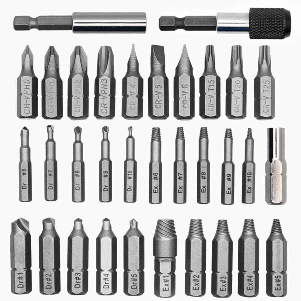 

33Pcs Broken Bolt Remover Damaged Screw Extractor Speed Out Drill-Bit Tool Kits Repair BDF99