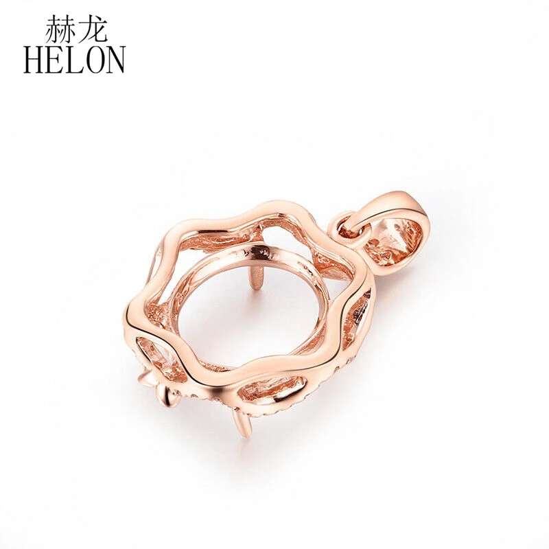 

HELON Oval Cut 9x11mm Solid 14K Rose Gold Natural Diamond Engagement Wedding Semi Mount Pendant Women Trendy Fine Jewelry gift