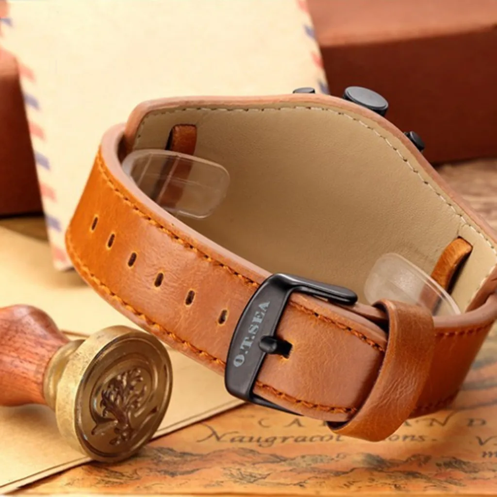 Модные мужские кварцевые часы с роскошным ремешком тремя ремешками из кожаного