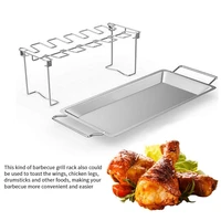 bbq chicken leg wing grill rack 14 slots stainless steel barbecue drumsticks holder foldable oven roaster stand with drip pan