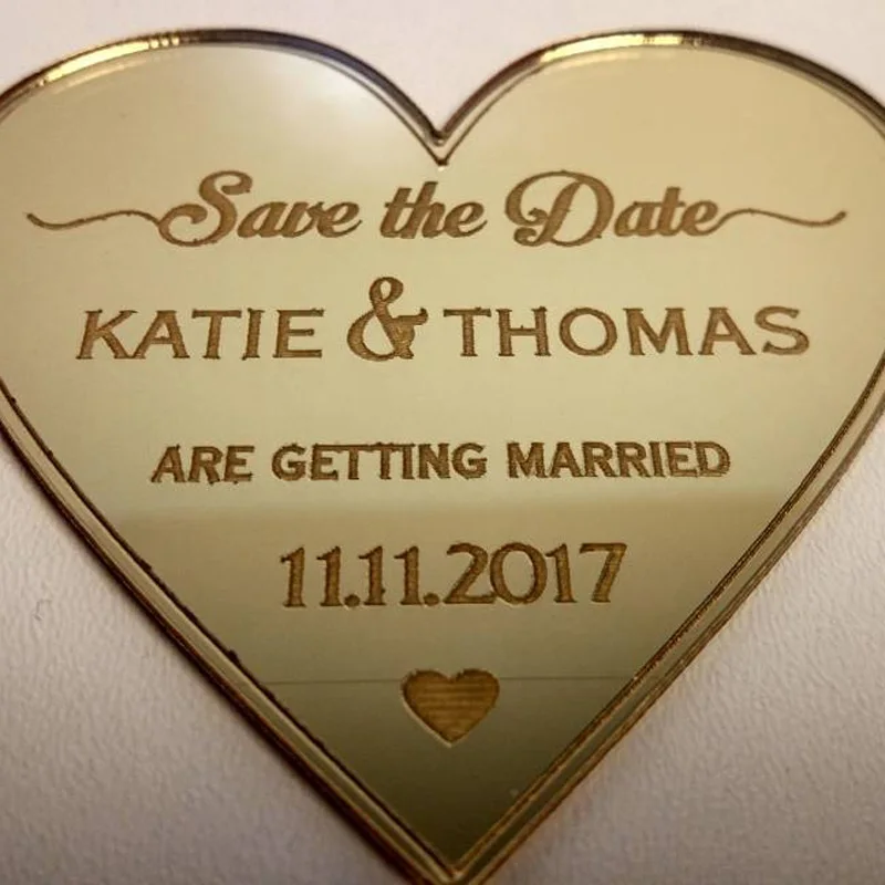 Золото/серебро зеркальное сердце сохранить дату магнит акриловая лазерная