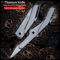titanium alloy folding knife pocket clip knife keychain easy to carry edc outdoor self defense knife