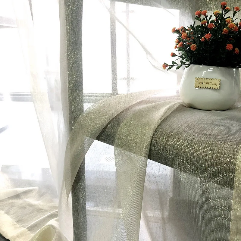 Блестящий Золотой Шторы Тюль современные все матч сплошной Цвет вуаль для