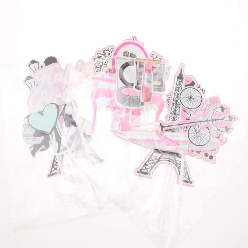 

Perfume Cake Toppers Eiffel Tower Kiss Lipstick Paris Topper Cake Flags Kids Girls Birthday Wedding Bride Party Baking DIY New