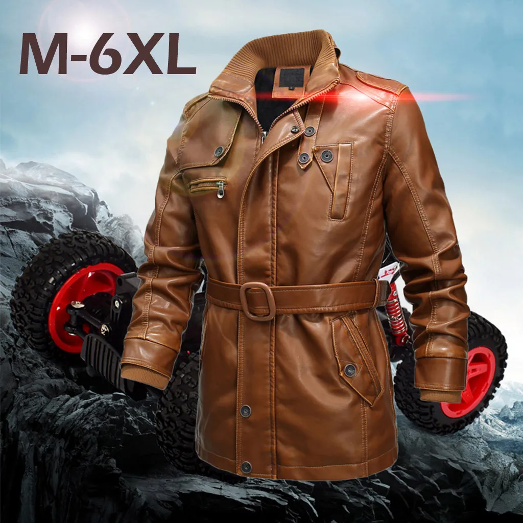 M-6XL, мужская кожаная куртка, зимние водонепроницаемые пальто из искусственного меха, мужские кожаные мотоциклетные куртки, одежда, Искусственная черная куртка на молнии с поясом