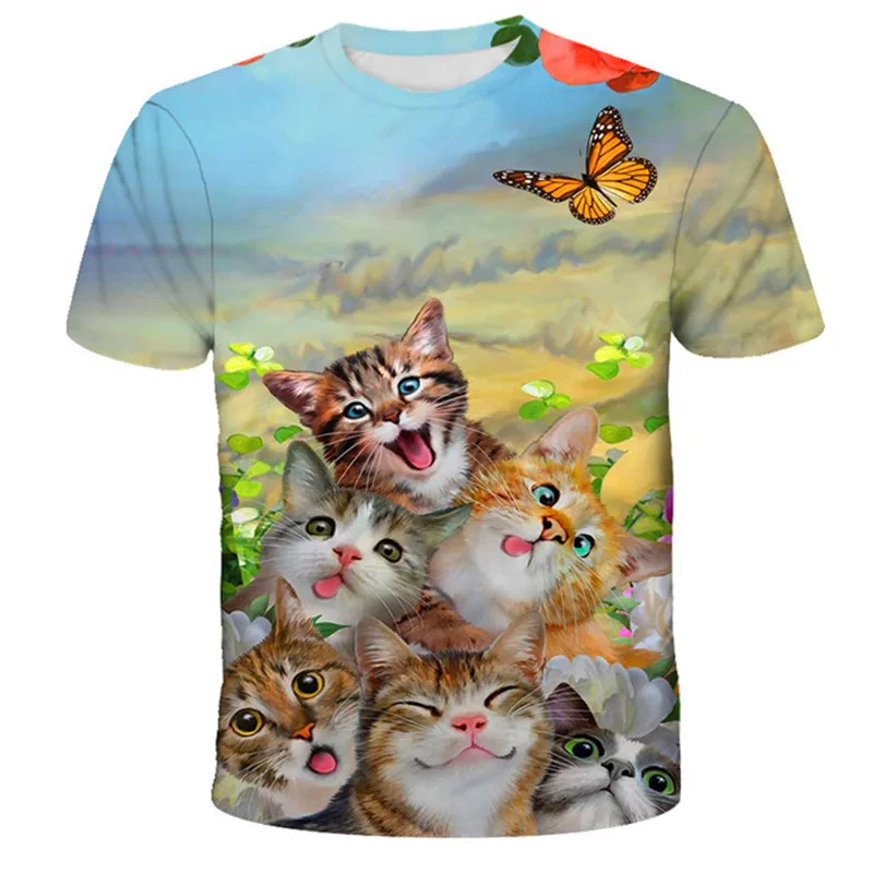 

2021 летний Лидер продаж кота футболка одежда для детей Nova Новые забавные кошки 3D принт животных летние топы и футболки с короткими рукавами; ...