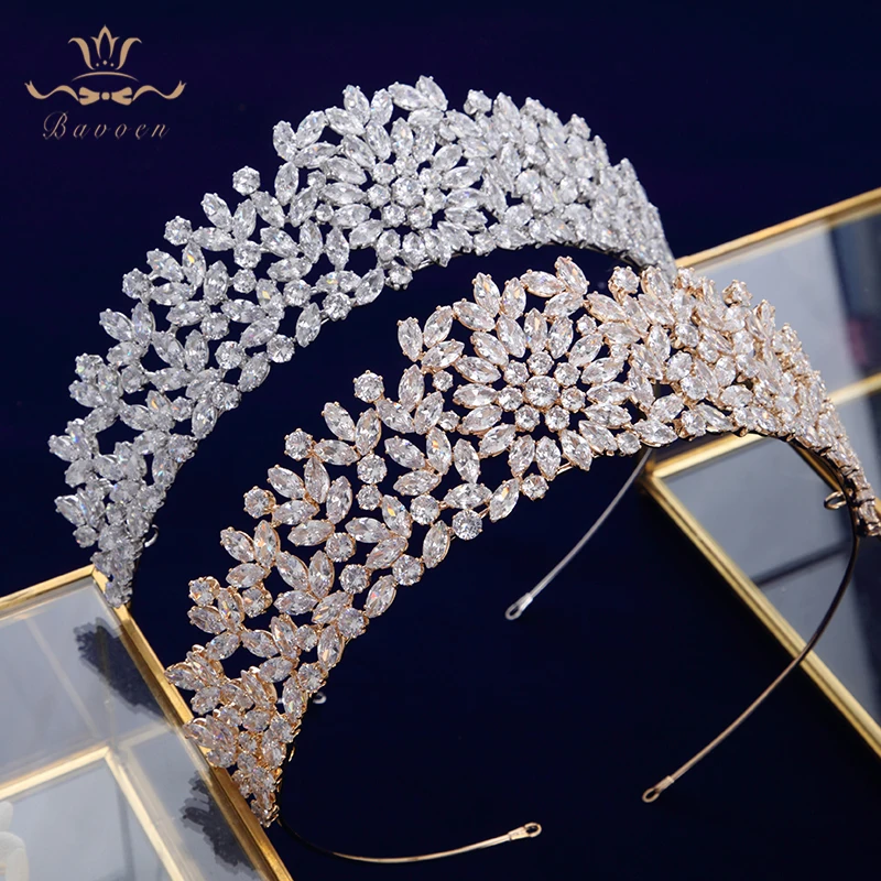 Full Zircon Bride Tiaras Crowns Wedding Plated Crystal Hairbands Hair Accessories  Birthday Gifts For Girls
